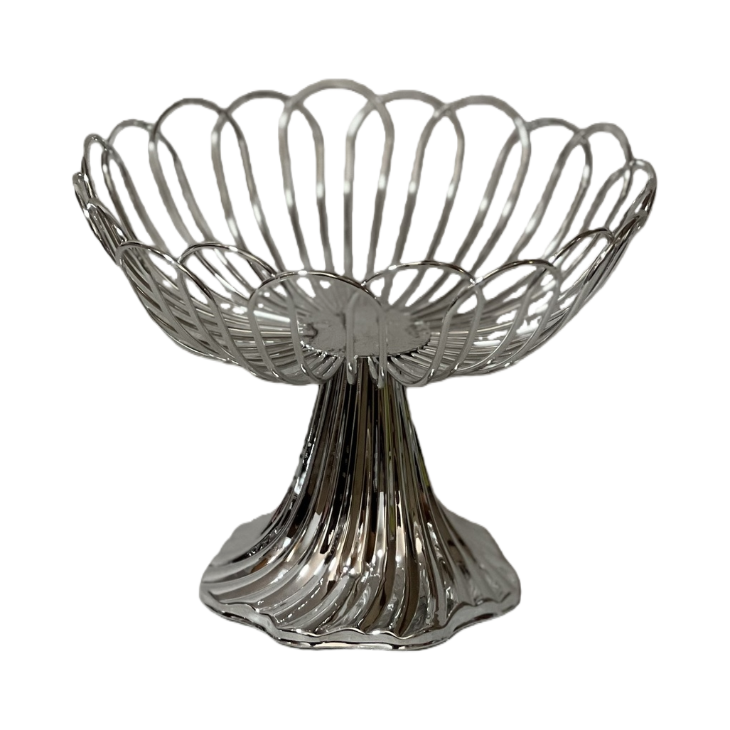 SANCAI Silver lace high-legged fruit plate, home living room fruit plate, metal creative presentation Specification image