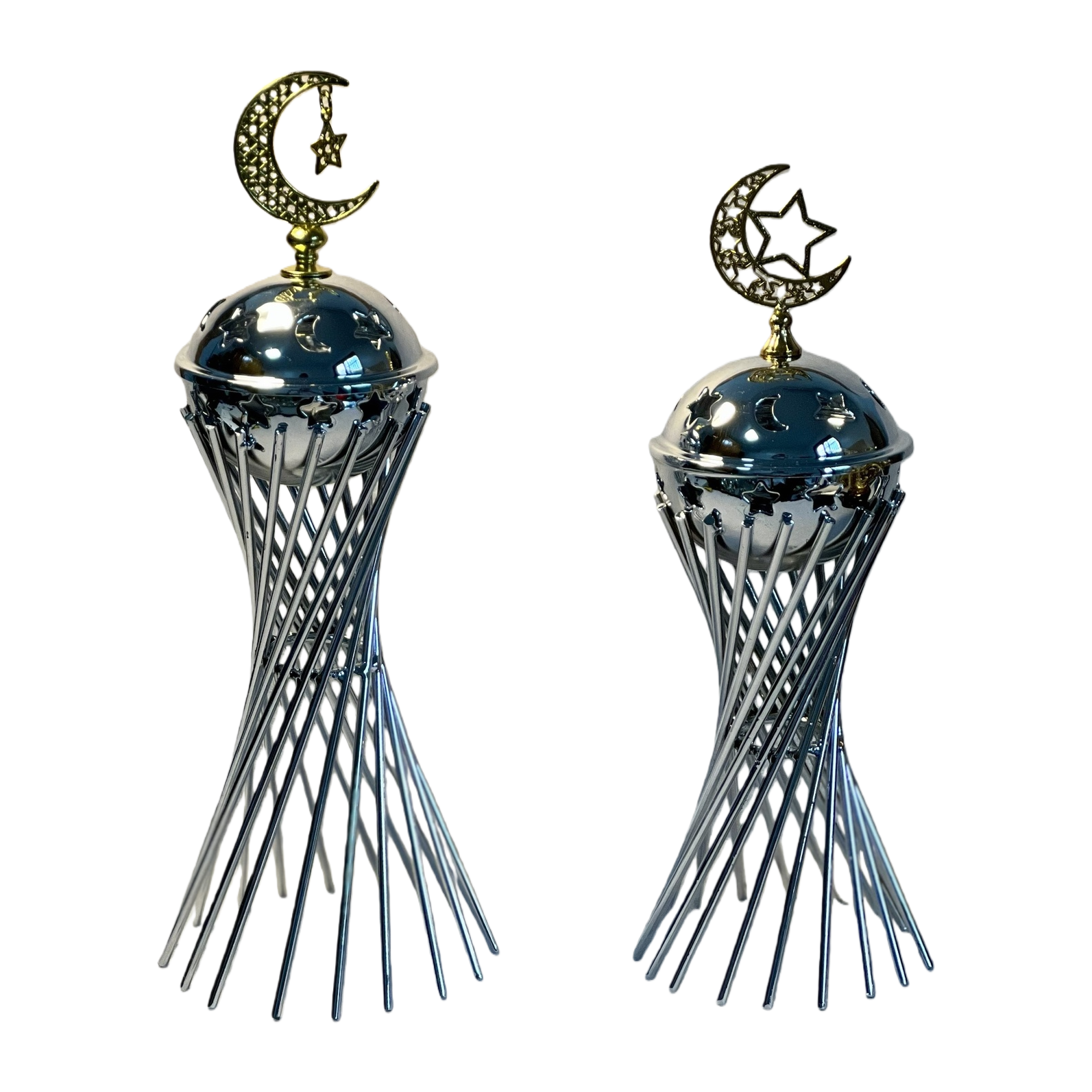 The SANCAI silver metal incense burner features a crescent-shaped star-shaped decorative top Specification image