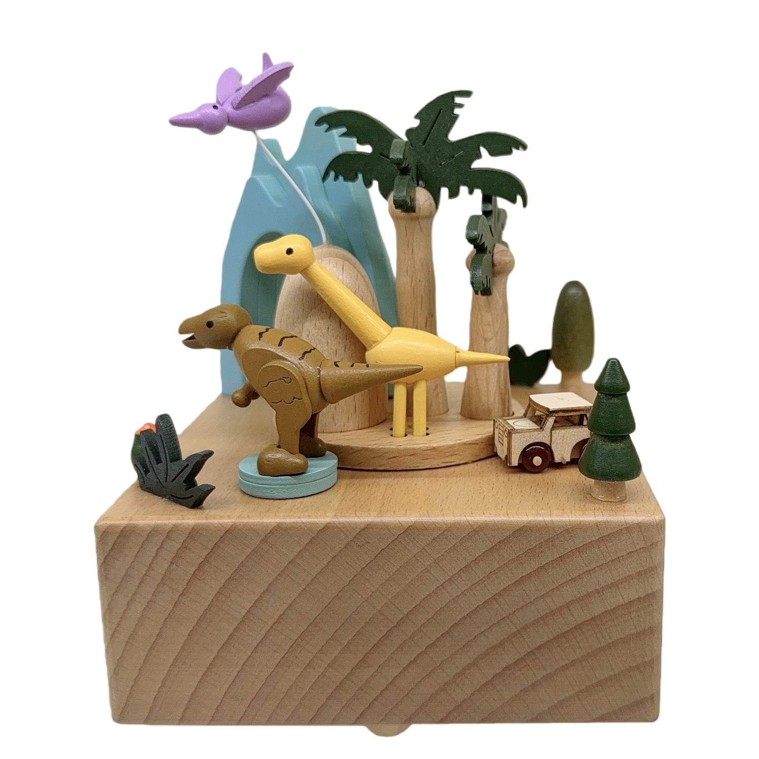 Wooden dinosaur-themed music box rotating sound-emitting decorative item, children's birthday gift Item Picture