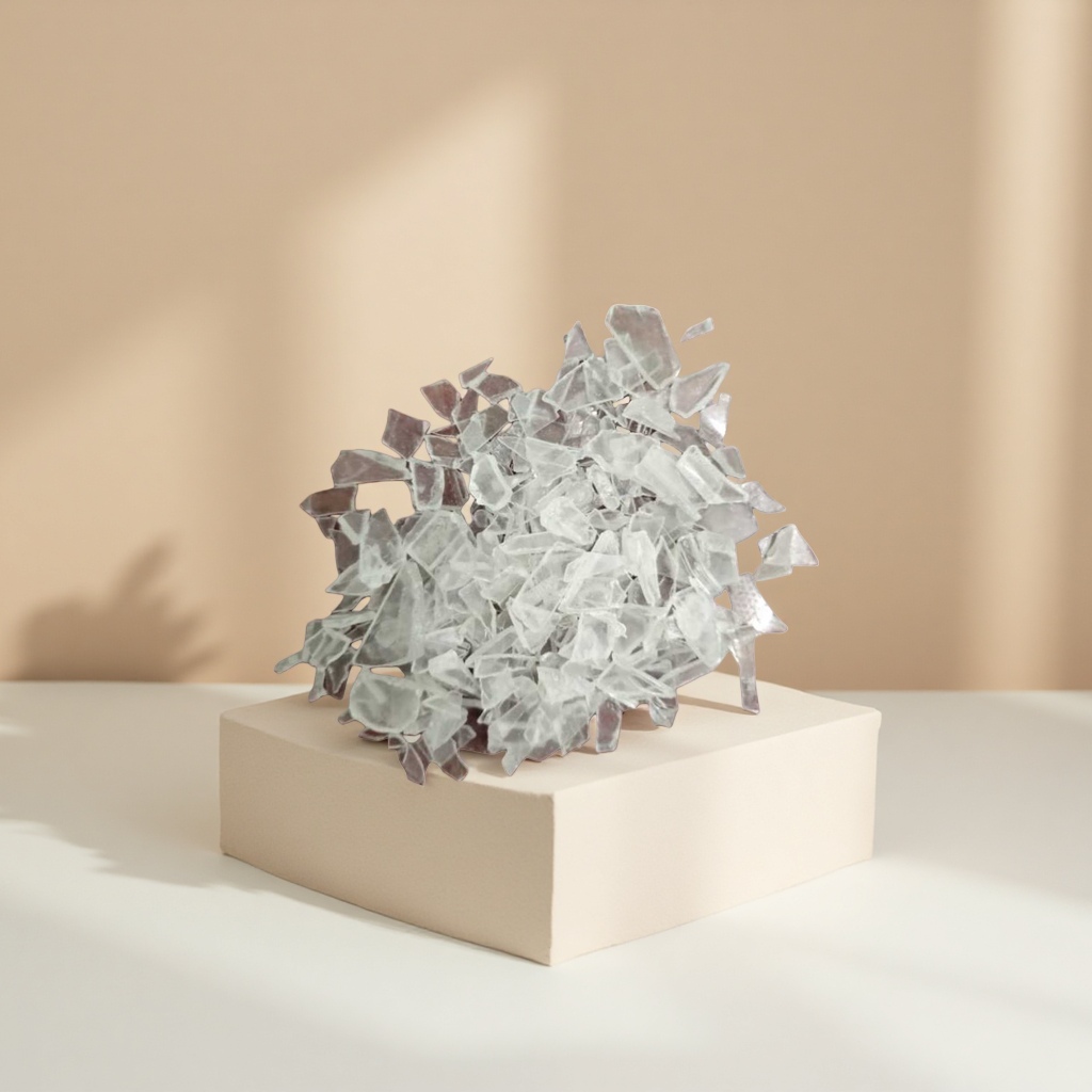 Creative home decor with transparent fragments stacked on dark wooden surfaces Application Scenario