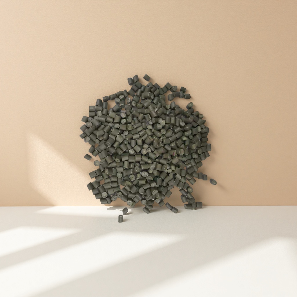 Gray granular plastic particles are industrial-grade PPPE raw materials for general injection molding, blown film and granulation