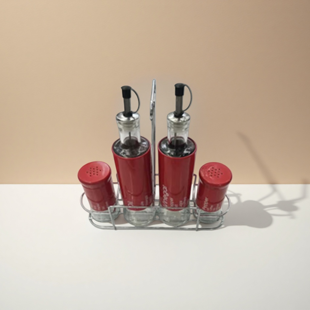Red glass seasoning bottle set, 4-piece kitchen oil, salt, sauce and vinegar bottle set, simple home style details Picture