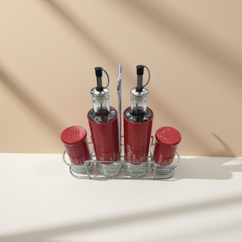 Red glass seasoning bottle set, 4-piece kitchen oil, salt, sauce and vinegar bottle set, simple home style Application Scenario