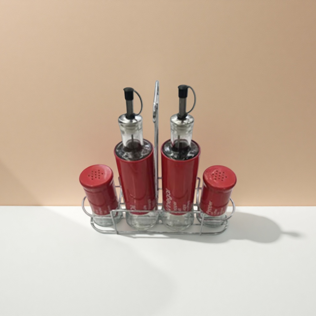 Red glass seasoning bottle set, 4-piece kitchen oil, salt, sauce and vinegar bottle set, simple home style