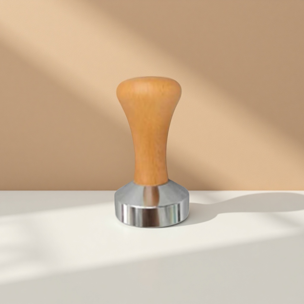Wooden handle metal base coffee powder press hammer, professional grade stainless steel coffee powder press tool Specification image
