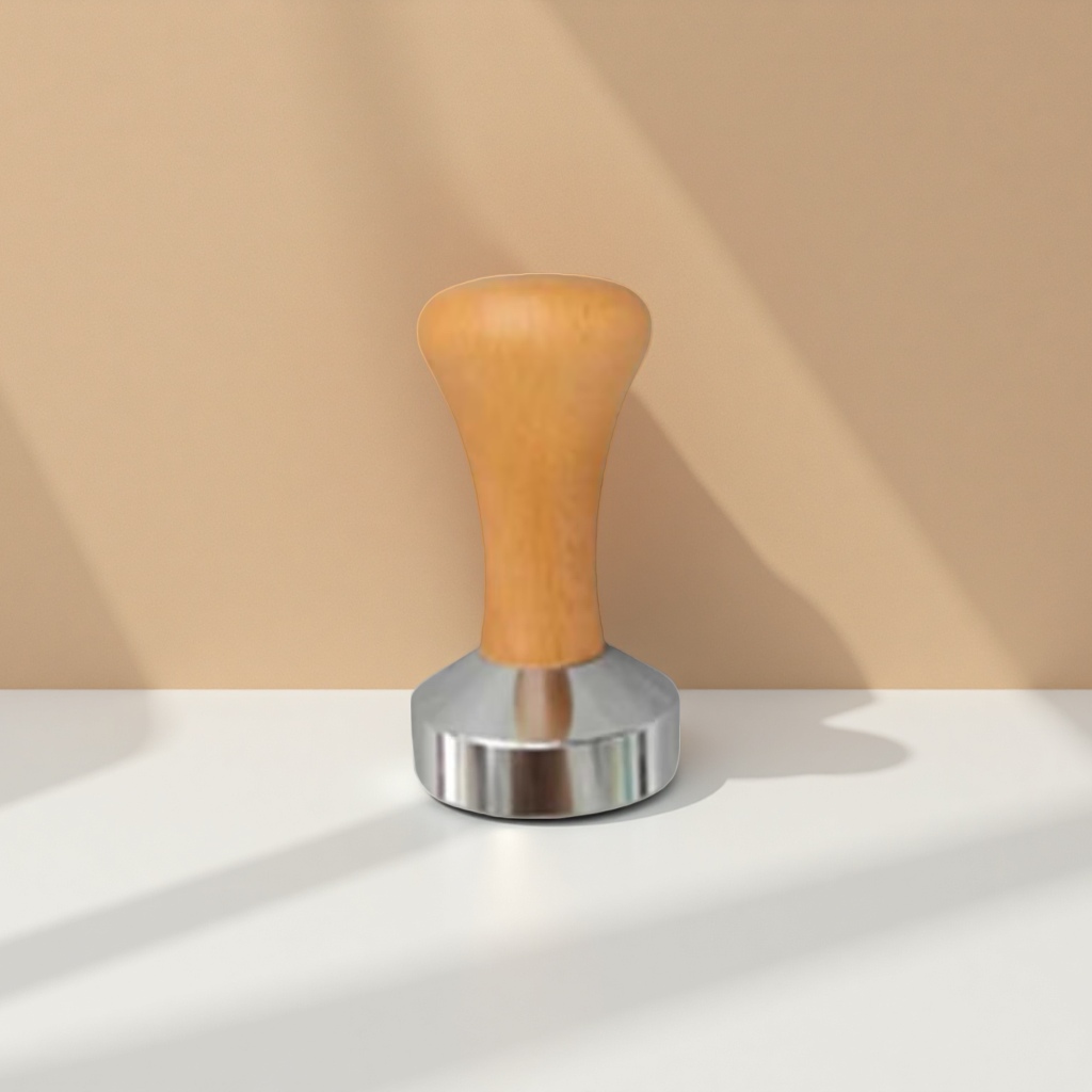 Wooden handle metal base coffee powder press hammer, professional grade stainless steel coffee powder press tool