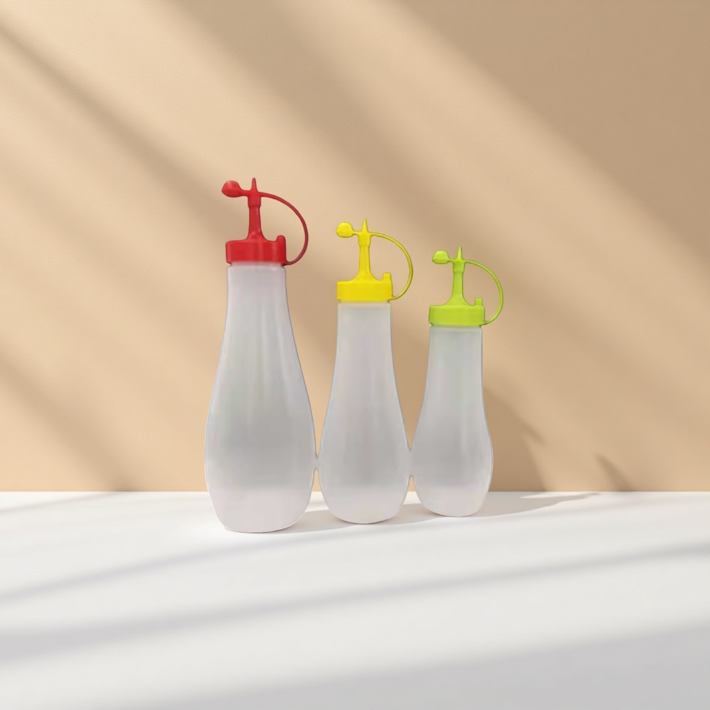 Three colorful nozzle seasoning bottles for kitchen oil, salt, sauce and vinegar, 300ml large capacity, adjustable flow rate details Picture