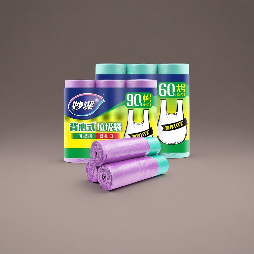 Colorful vest-style garbage bags with thickened load-bearing capacity are suitable for household kitchens and bathrooms details Picture