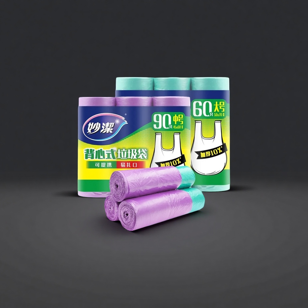 Colorful vest-style garbage bags with thickened load-bearing capacity are suitable for household kitchens and bathrooms Application Scenario