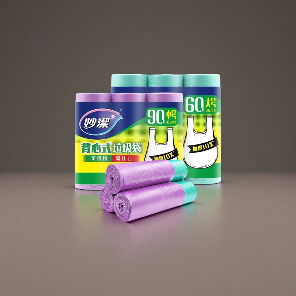Colorful vest-style garbage bags with thickened load-bearing capacity are suitable for household kitchens and bathrooms Specification image