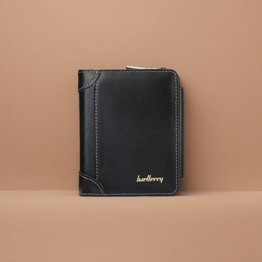 Black leather men's long wallet, genuine leather, simple business retro style Specification image