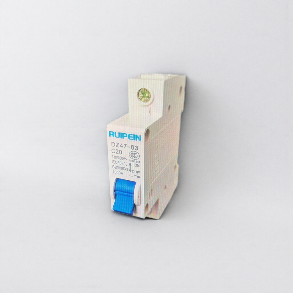 Household overload protection switch with white plastic housing circuit breaker and blue operating handle