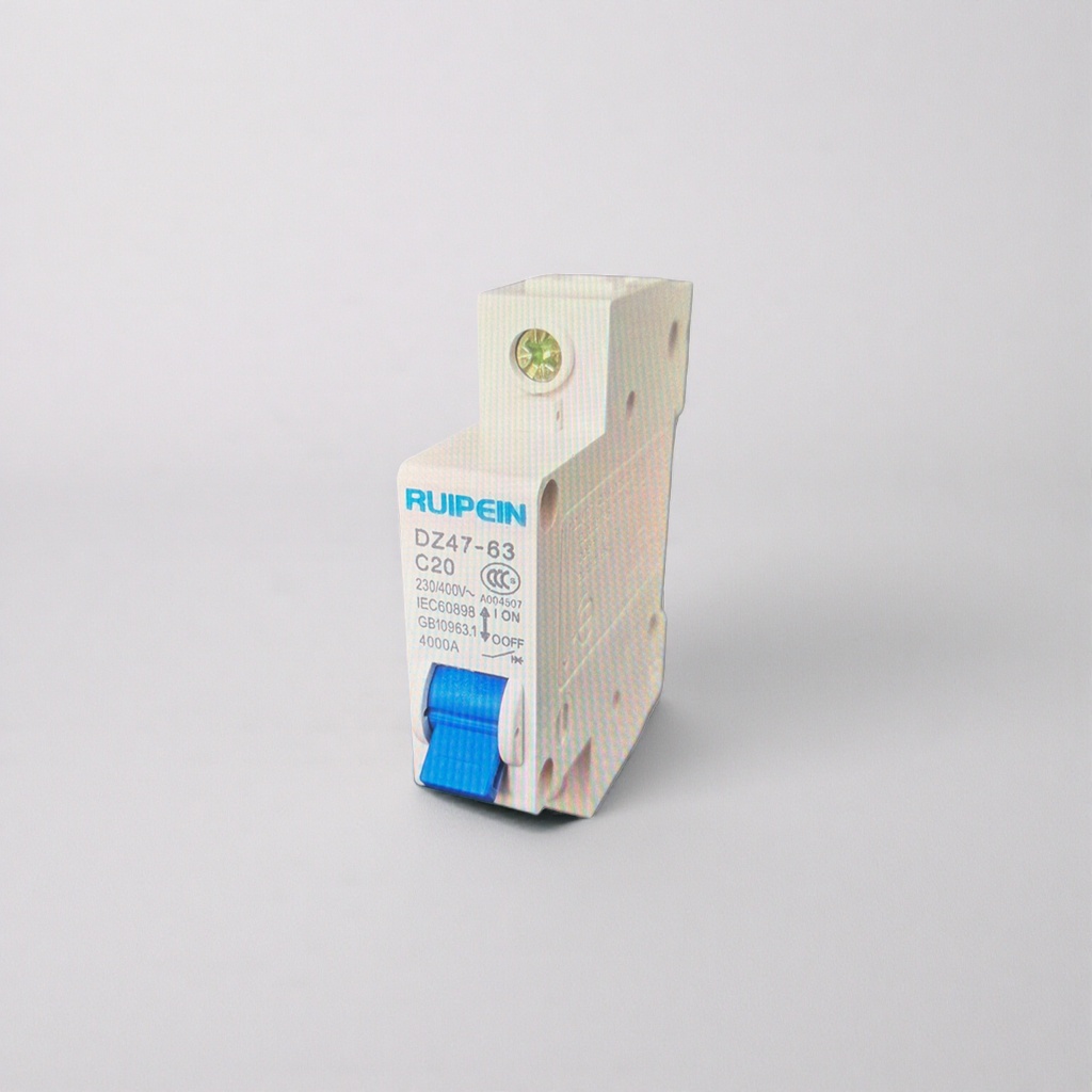 Household overload protection switch with white plastic housing circuit breaker and blue operating handle Specification image