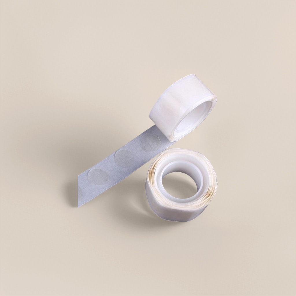 White double-sided adhesive tape roll, transparent back adhesive, round patch, a perfect home and office adhesive tool Specification image