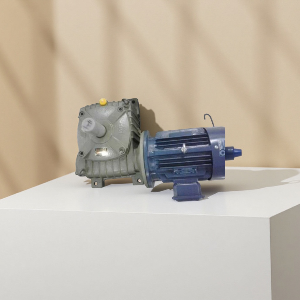 A grey reducer with a blue motor, a 220V industrial reducer motor combination details Picture