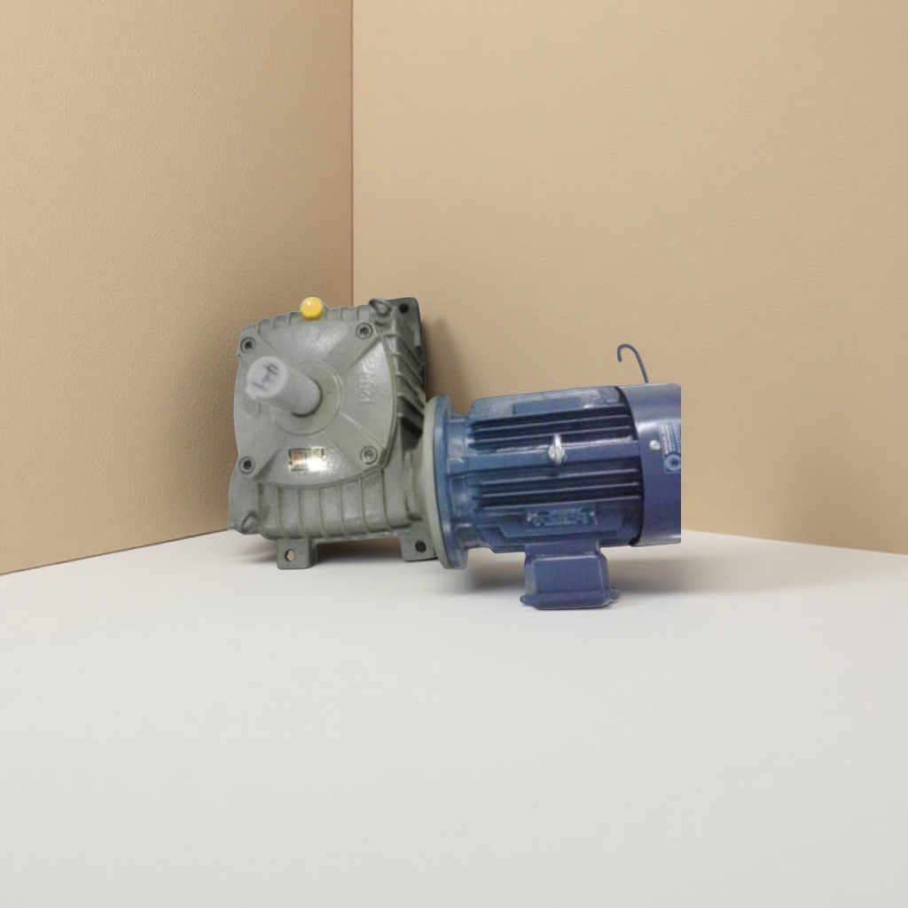 A grey reducer with a blue motor, a 220V industrial reducer motor combination
