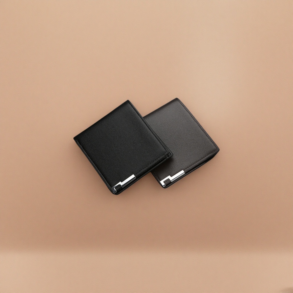 Black genuine leather ultra-thin foldable wallet, suitable for both men and women, lightweight for daily storage details Picture