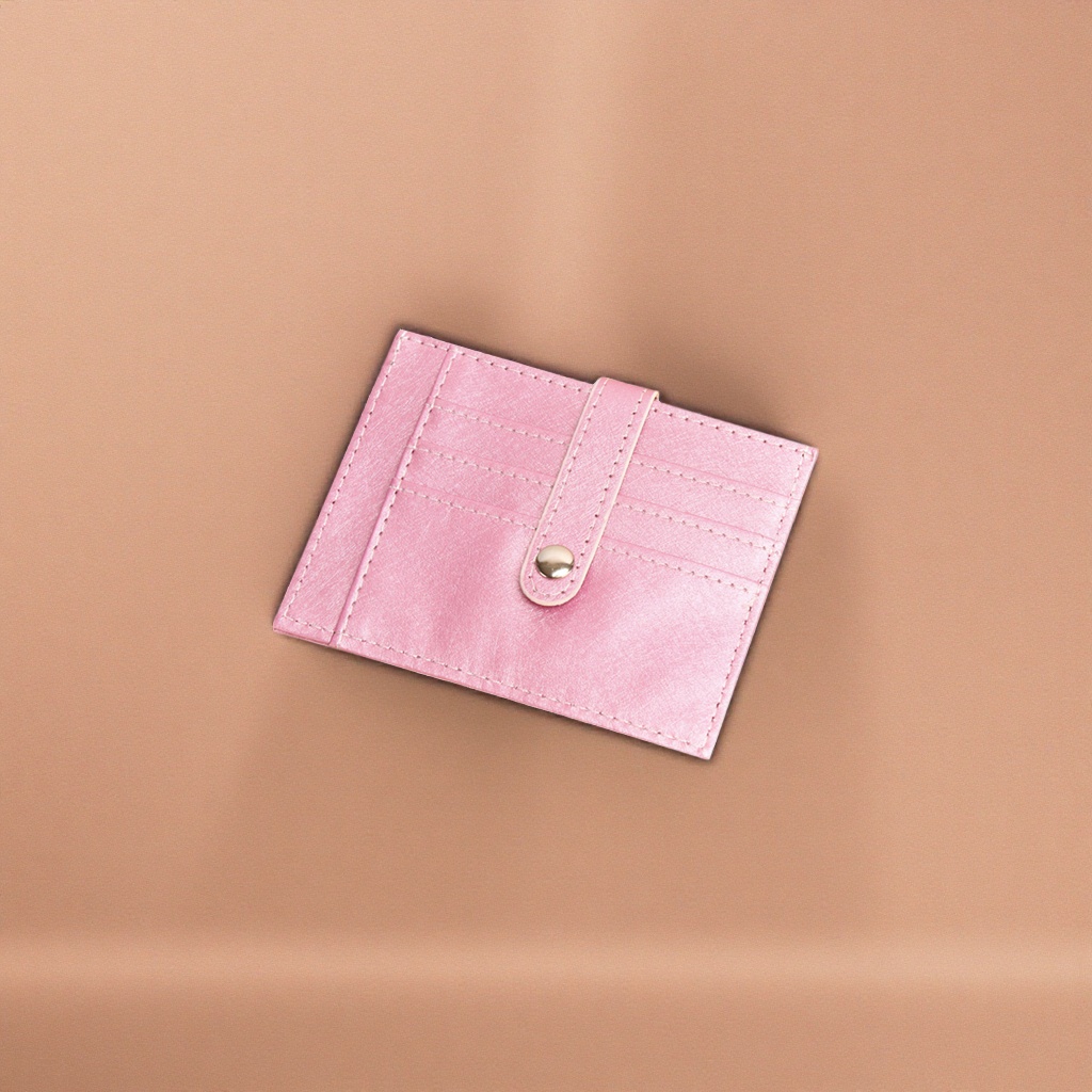 This pink leather card case is a simple, fashionable, lightweight and multi-compartment small wallet for women