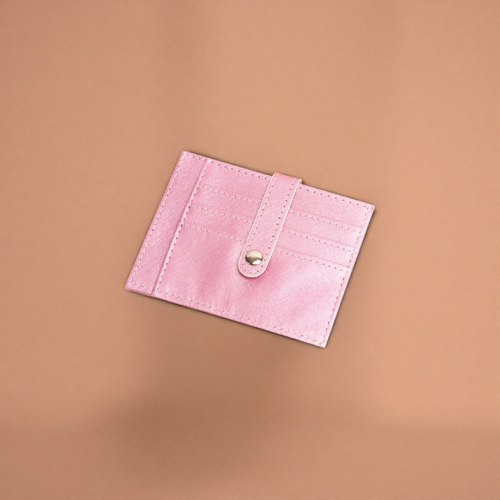This pink leather card case is a simple, fashionable, lightweight and multi-compartment small wallet for women details Picture