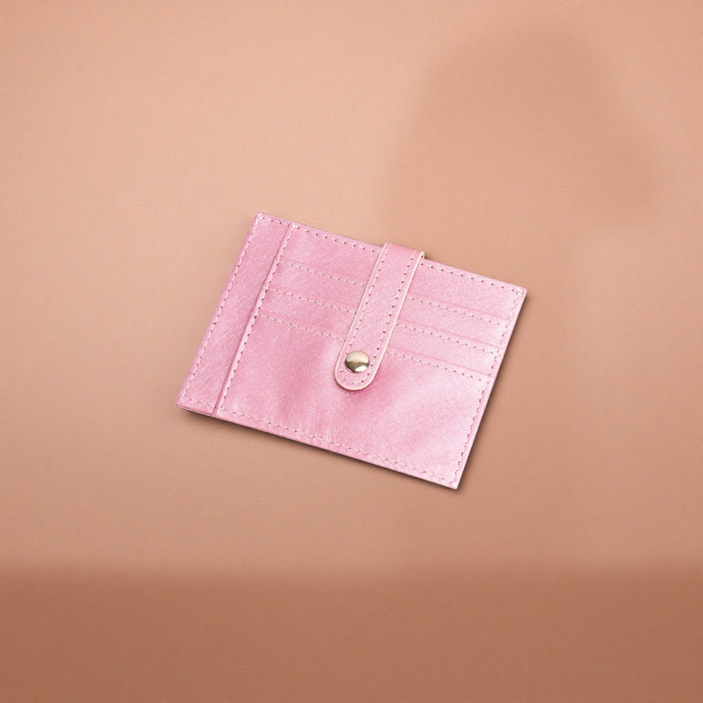 This pink leather card case is a simple, fashionable, lightweight and multi-compartment small wallet for women Application Scenario