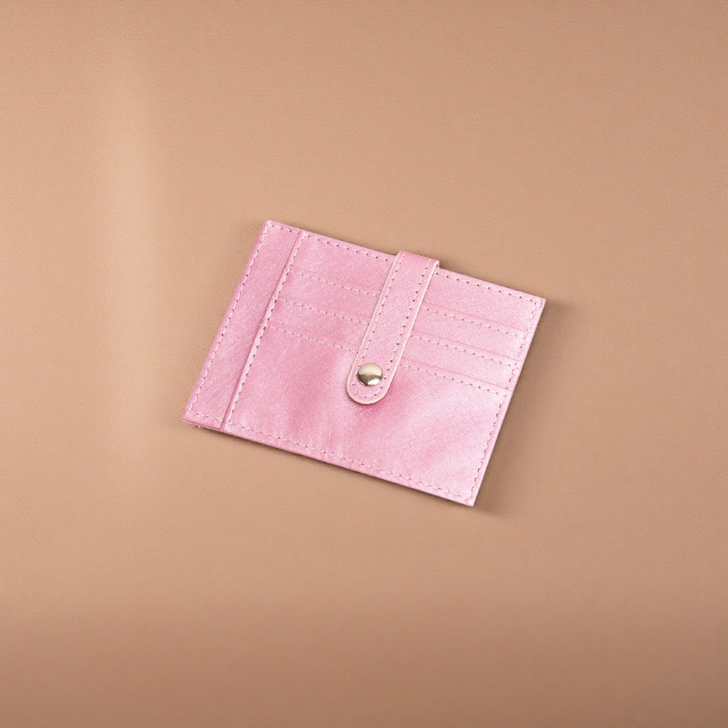 This pink leather card case is a simple, fashionable, lightweight and multi-compartment small wallet for women Specification image