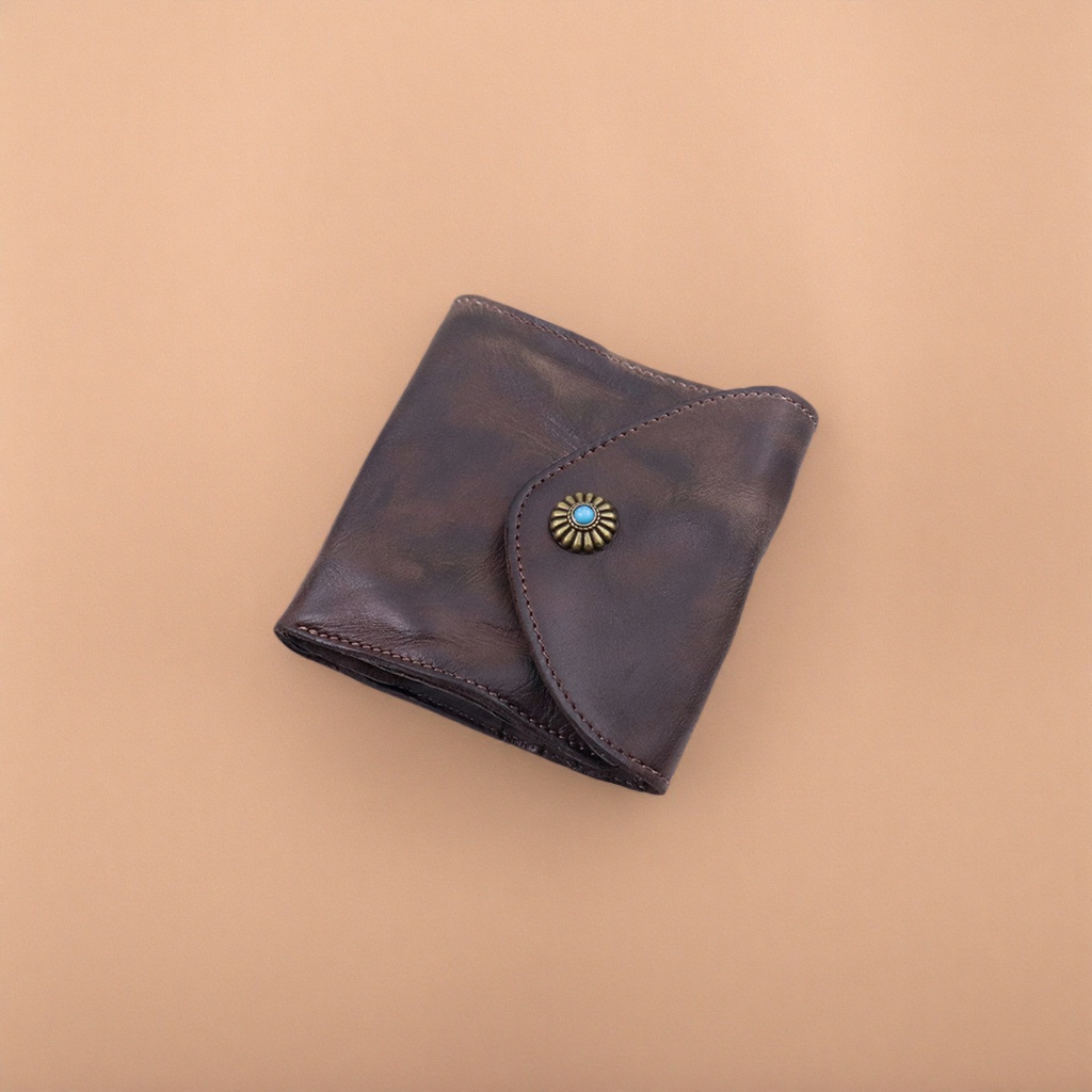Dark brown genuine leather men's long wallet, simple business retro style Specification image