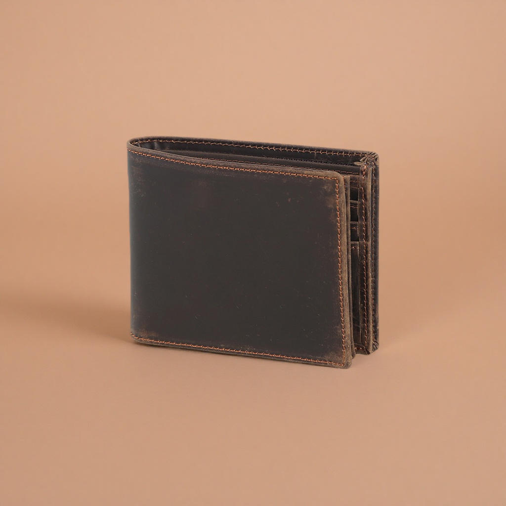 Brown leather men's long wallet, genuine leather retro and simple business loose change slot details Picture