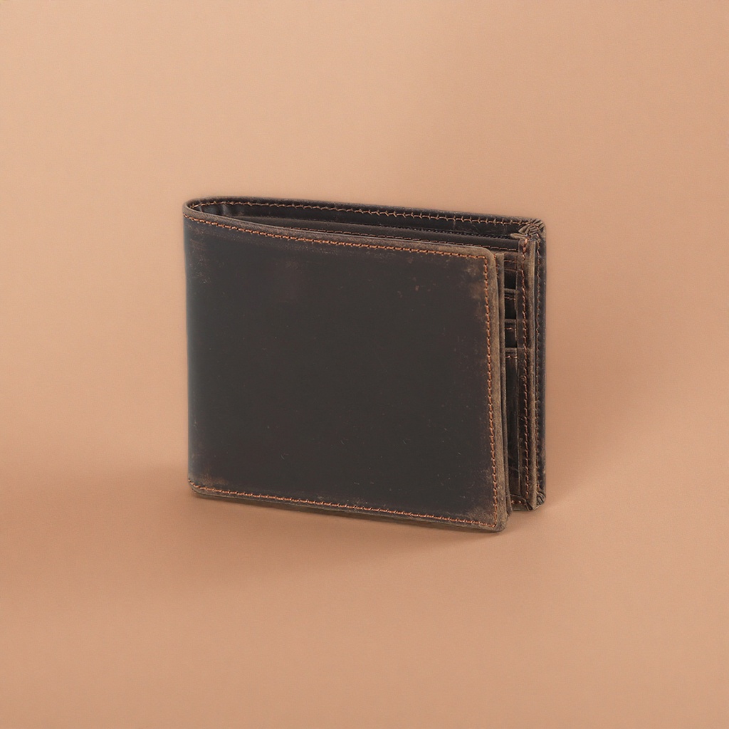 Brown leather men's long wallet, genuine leather retro and simple business loose change slot