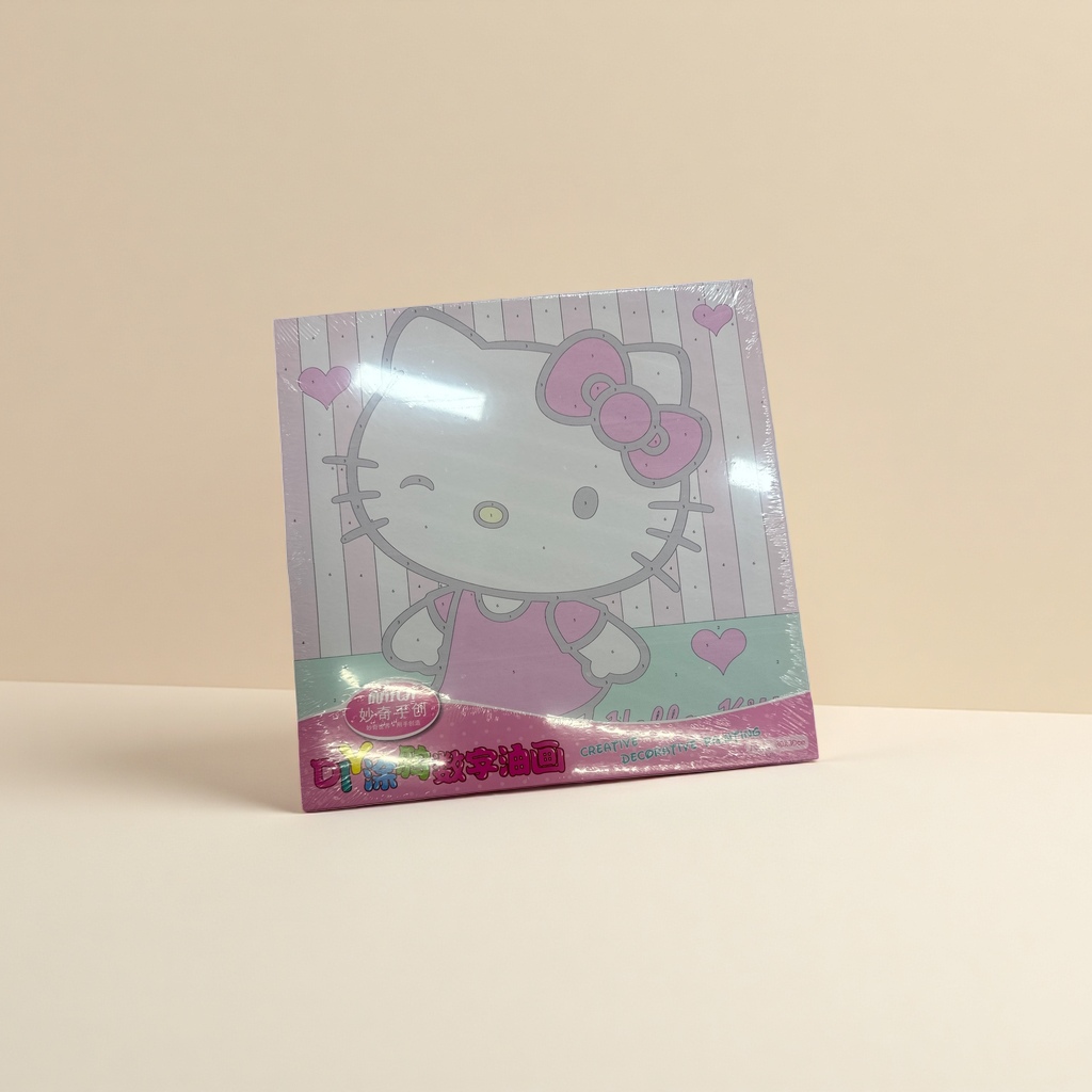 Hello Kitty hand-painted pink striped background decorative painting for home wall hanging Specification image