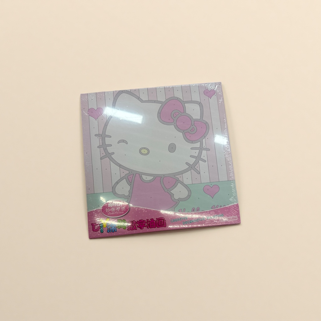 Hello Kitty hand-painted pink striped background decorative painting for home wall hanging Application Scenario