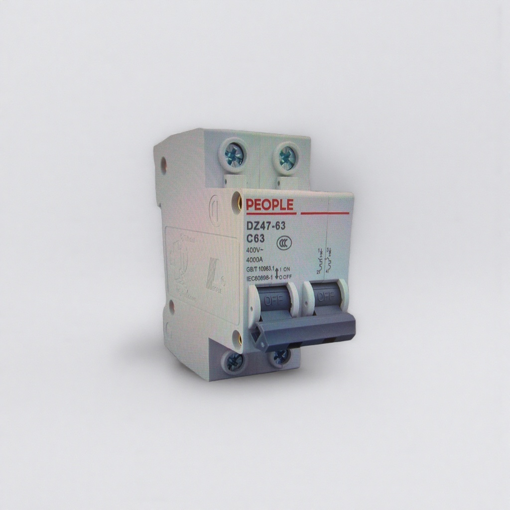 白色塑料外壳双极C63断路器 PEOPLE DZ47-63带OFF开关标识