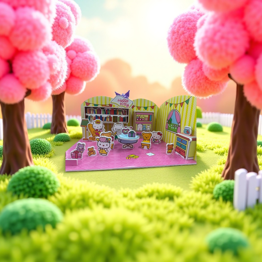 Colorful cartoon paper art toy house scene DIY handcrafted three-dimensional assembly set details Picture