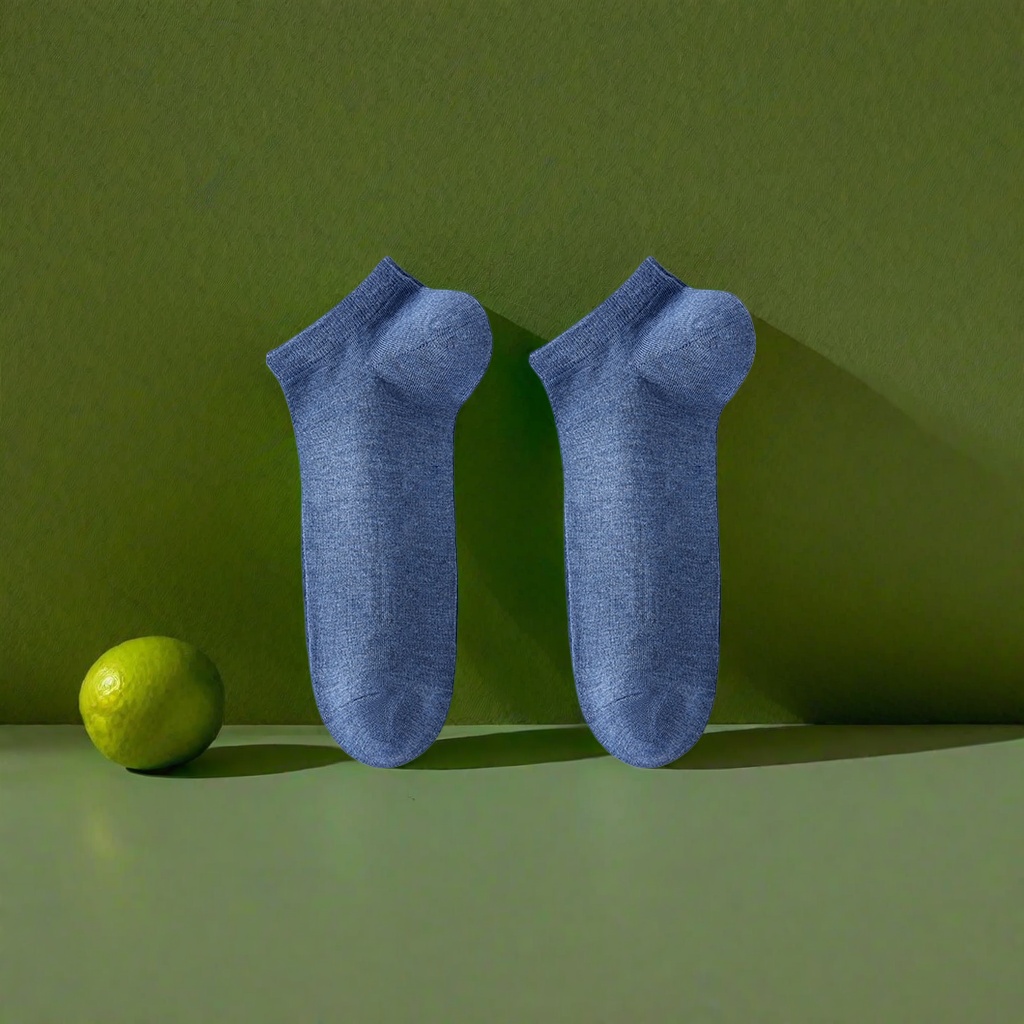 Blue bamboo fiber short socks, breathable and sweat-absorbent, made of pure cotton blend, unisplicate Specification image