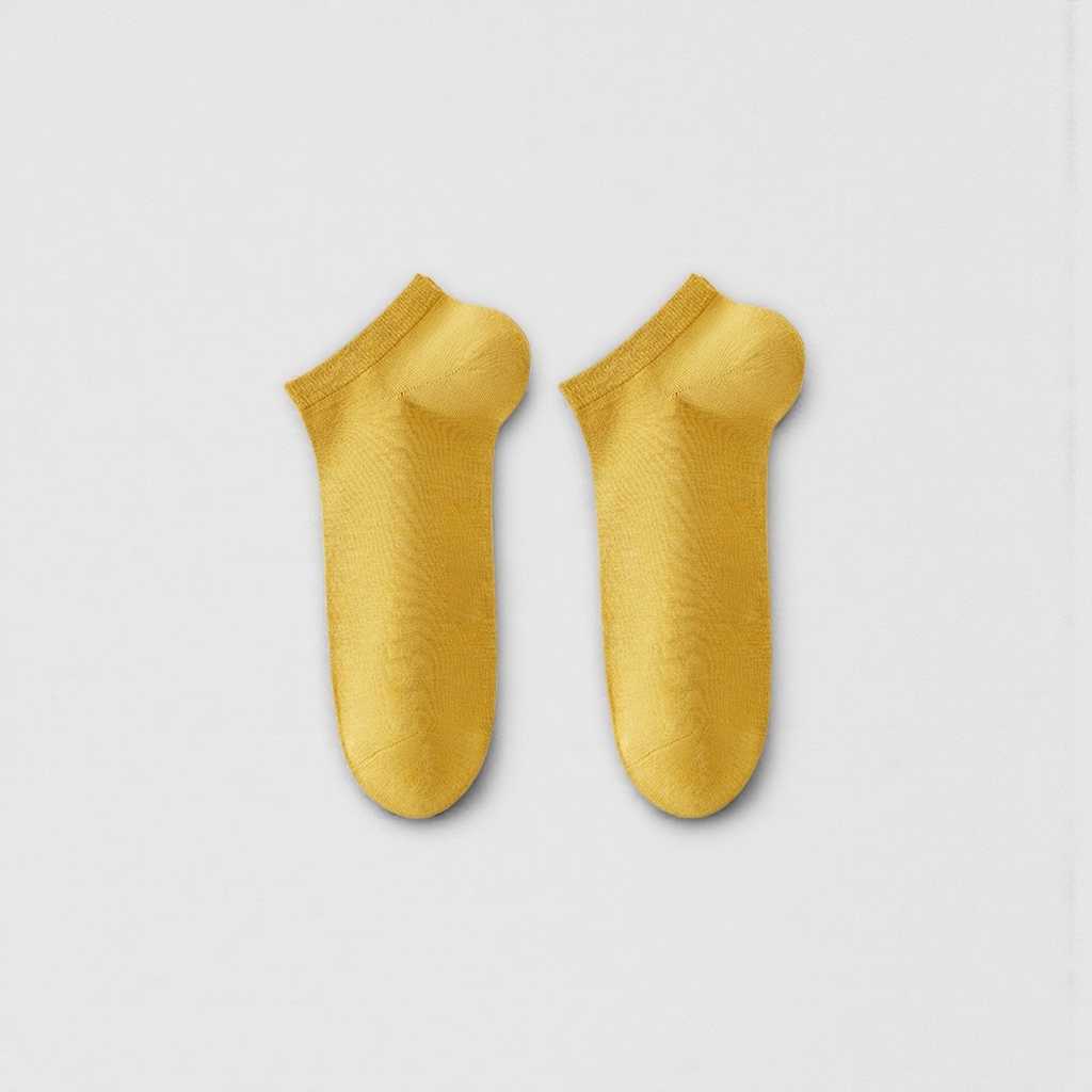 Yellow pure cotton short socks for both men and women, sweat-absorbing and breathable sports and casual wear details Picture
