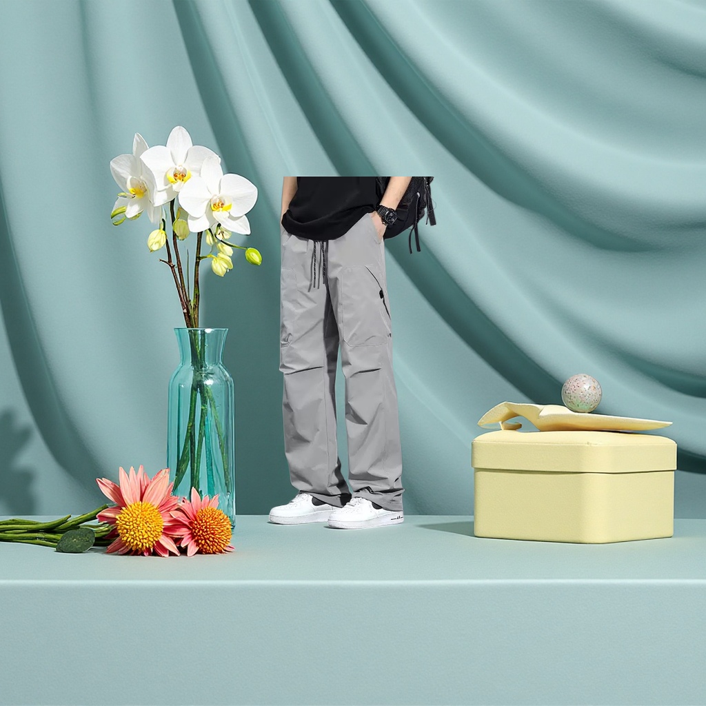 灰色工装裤细节图
