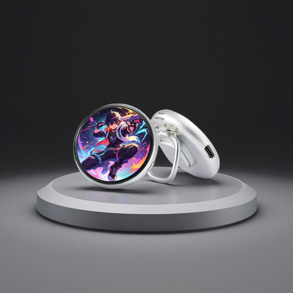 Blue electronic Bagee device, circular color screen, anime girl, light blue shell, metal hook