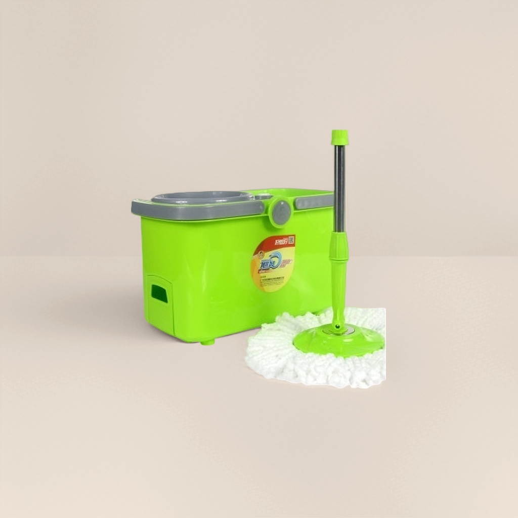 绿色旋转拖把桶带拧干功能家用清洁工具