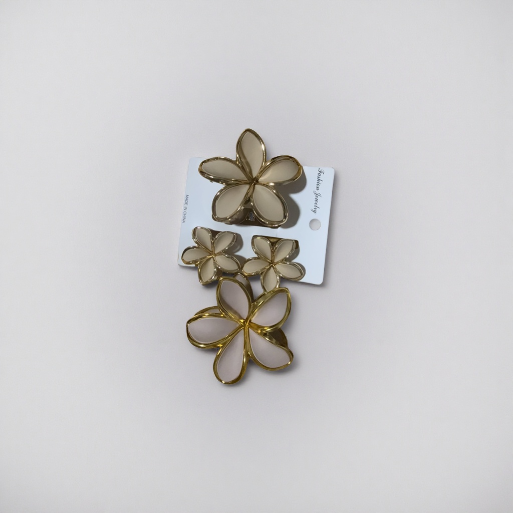 金色边框白色花瓣花朵造型发夹产品图