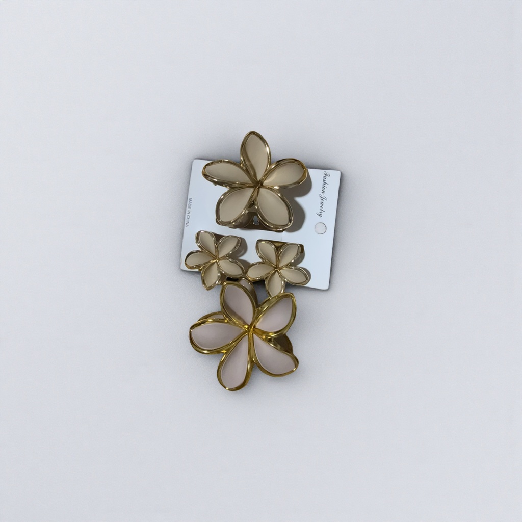 金色边框白色花瓣花朵造型发夹