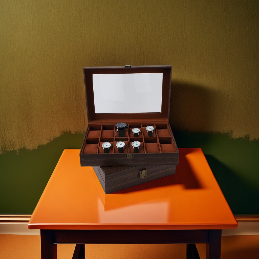 علبة ساعة بنية تحتوي على ساعات أزياء متعددة Specification image