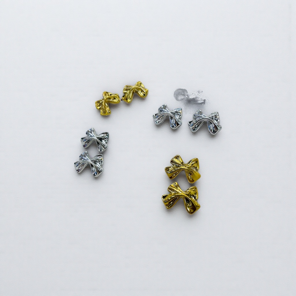 金色银色蝴蝶结造型耳钉 轻奢简约气质耳饰