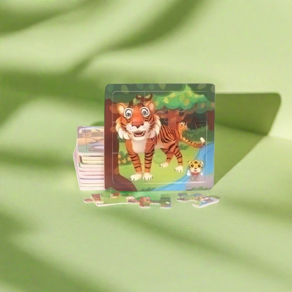 Colorful tiger jigsaw puzzle children's educational toy, large wooden particles, safe and non-toxic details Picture