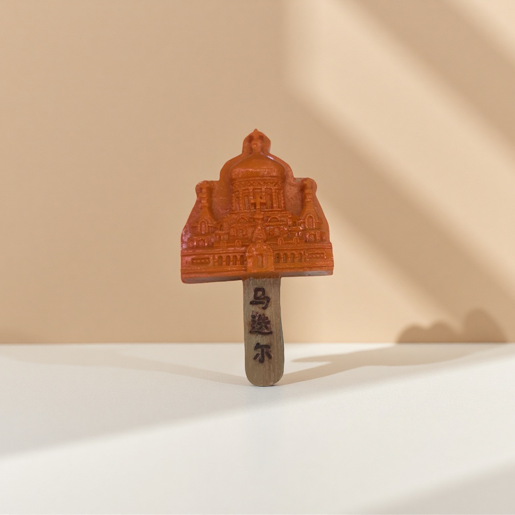 The orange architecture-shaped Popsicle sticks and wooden sticks of Madiel are engraved with words details Picture