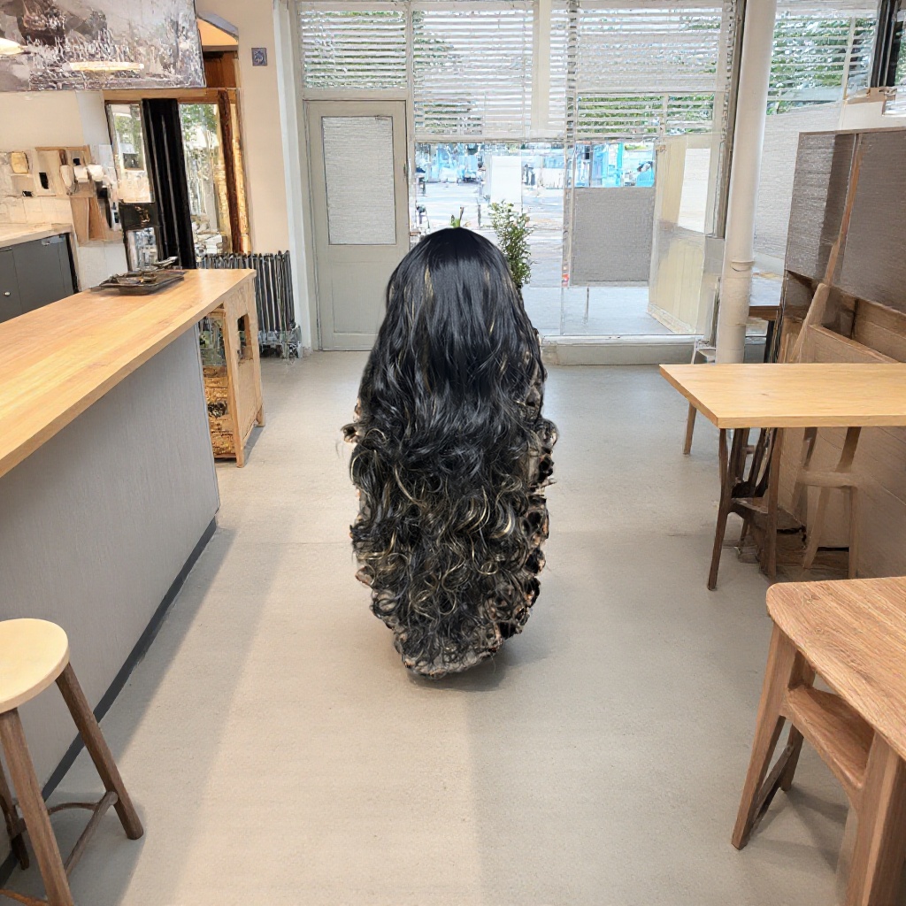 Black curly hair wig for women, natural and fluffy hair strands, no need for perming long hair Specification image