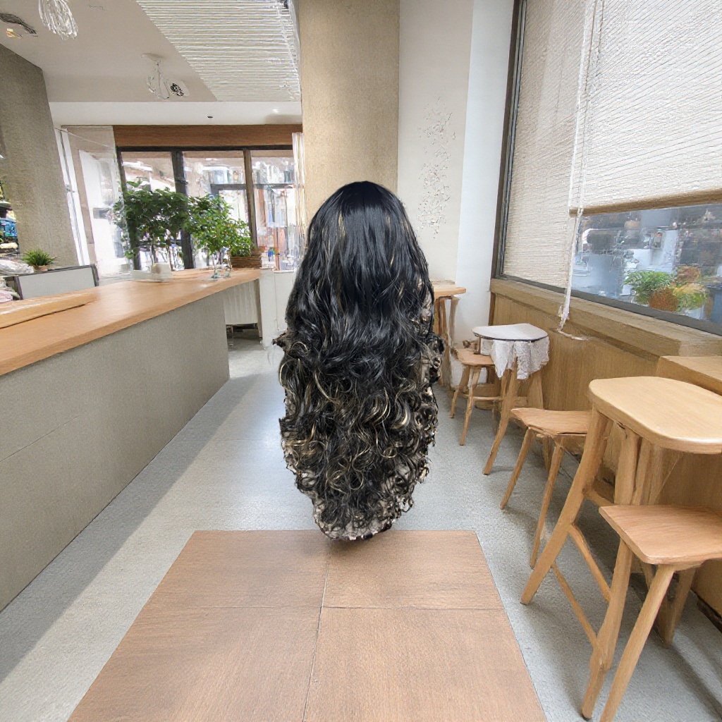 Black curly hair wig for women, natural and fluffy hair strands, no need for perming long hair details Picture