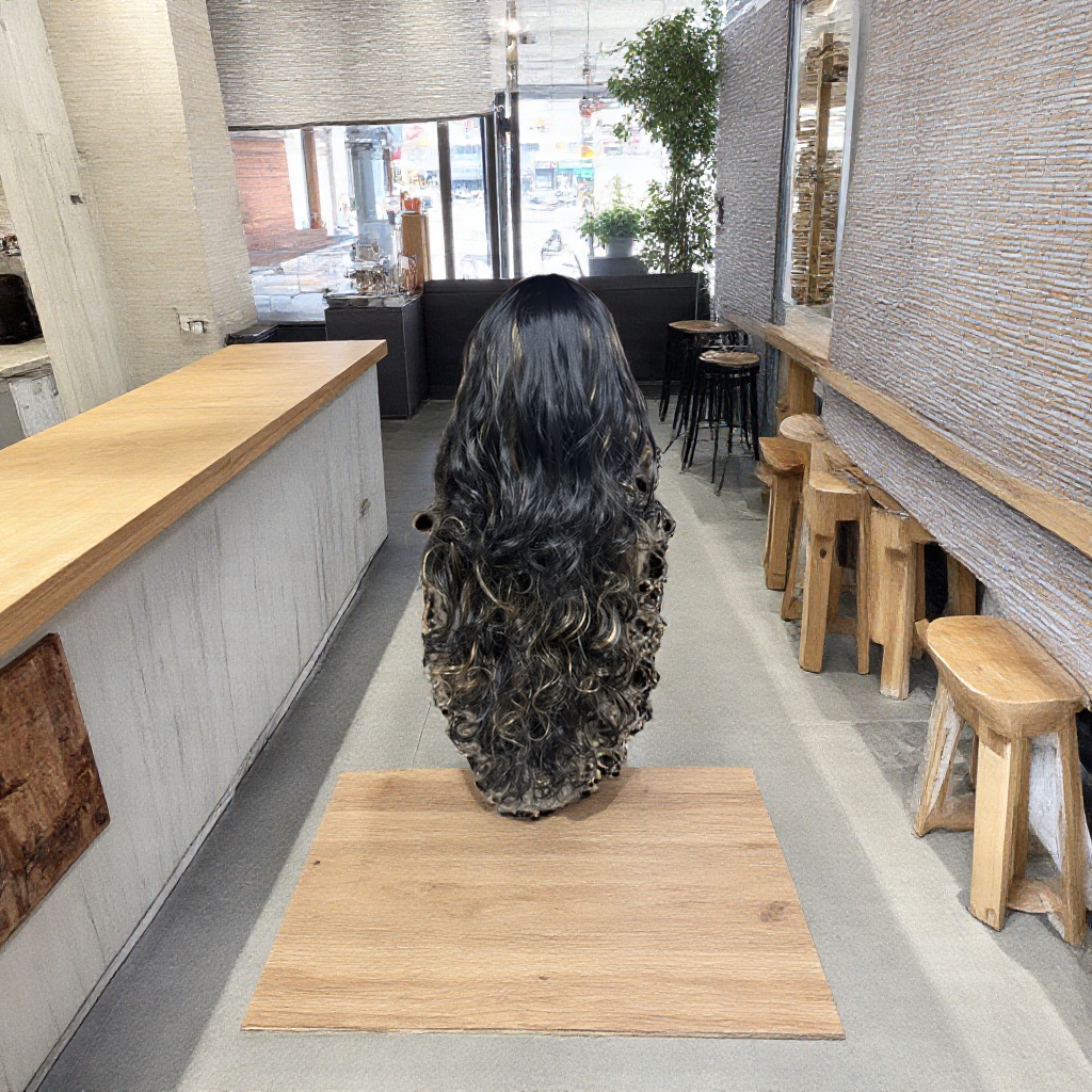 Black curly hair wig for women, natural and fluffy hair strands, no need for perming long hair
