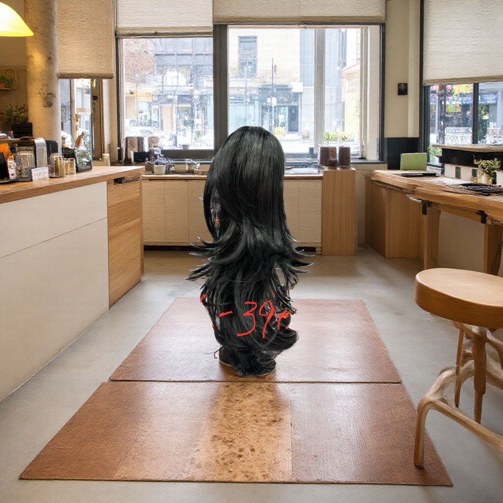 The black long-haired faux wig naturally drape, is breathable, light and comfortable details Picture