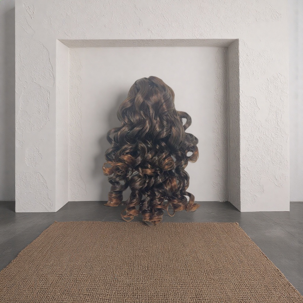 Brown curly hair wig pieces with natural and fluffy bangs are ready to wear without cutting Specification image