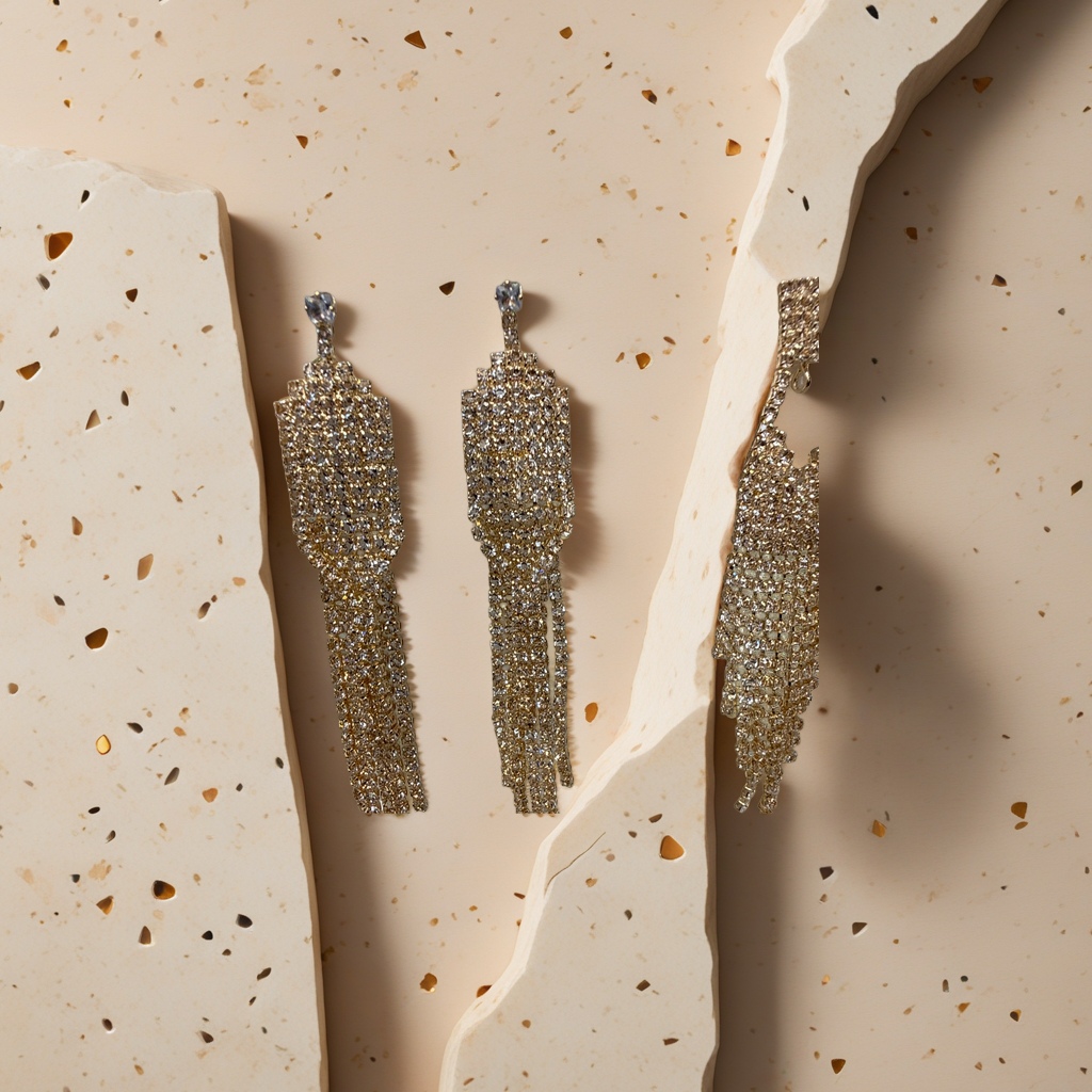 Golden diamond-encrusted tassel earrings are fashionable and light luxury earrings for women