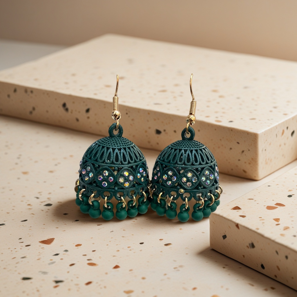 Deep green hollowed-out bell earrings are fashionable and light luxury design earrings